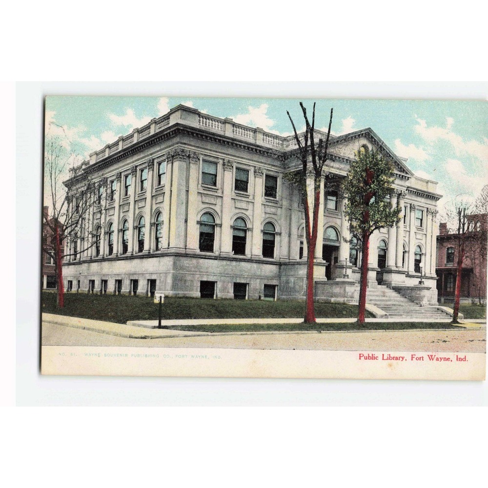 Vintage Public Library Fort Wayne Indiana Postcard Wayne Souvenir No 51